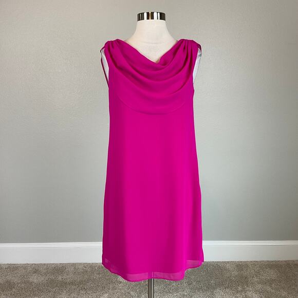 Vince Camuto Colorful Chiffon Cut Out Back Mini Shift Cocktail Dress Pink Size 4 - Picture 2 of 11